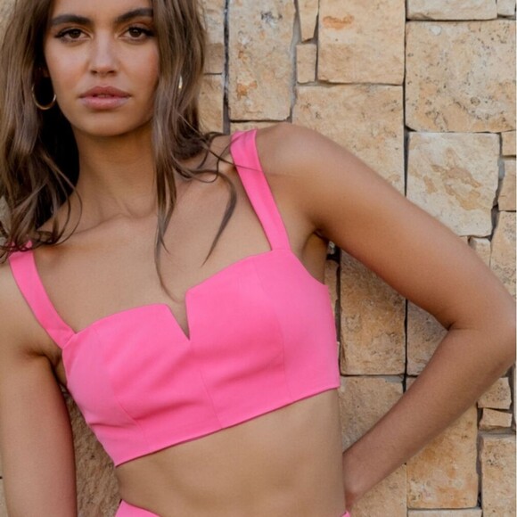 Showpo MAIDA V-FRONT CROP TOP in pink - Picture 1 of 7
